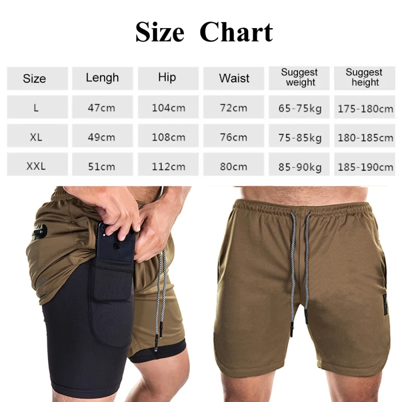 

Men Fitness Training Quick Dry Beach Shorts Men Summer Gyms Sports Workout Shorts Double Layer Phone Pocket Running Shorts NEW