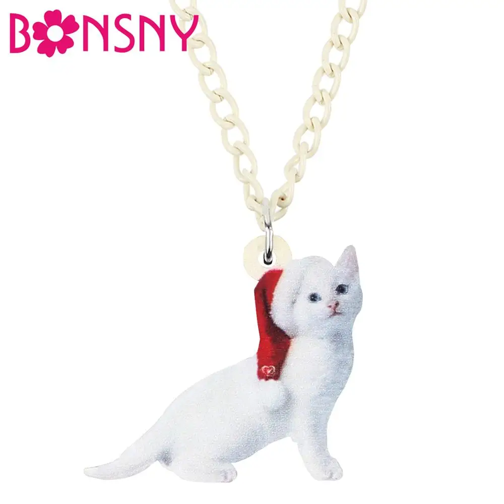 Bonsny Акриловая Рождественская шотландская складка кошка котенок ожерелье с