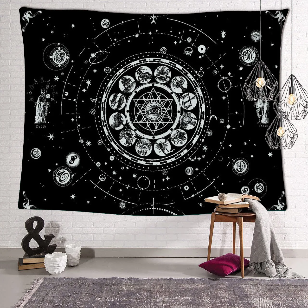 

Vintage European Magic Array Tapestry Mandala Medieval Tarot Moon Astrology Divination Hippie Tapestries Wall Hanging Dorm Decor