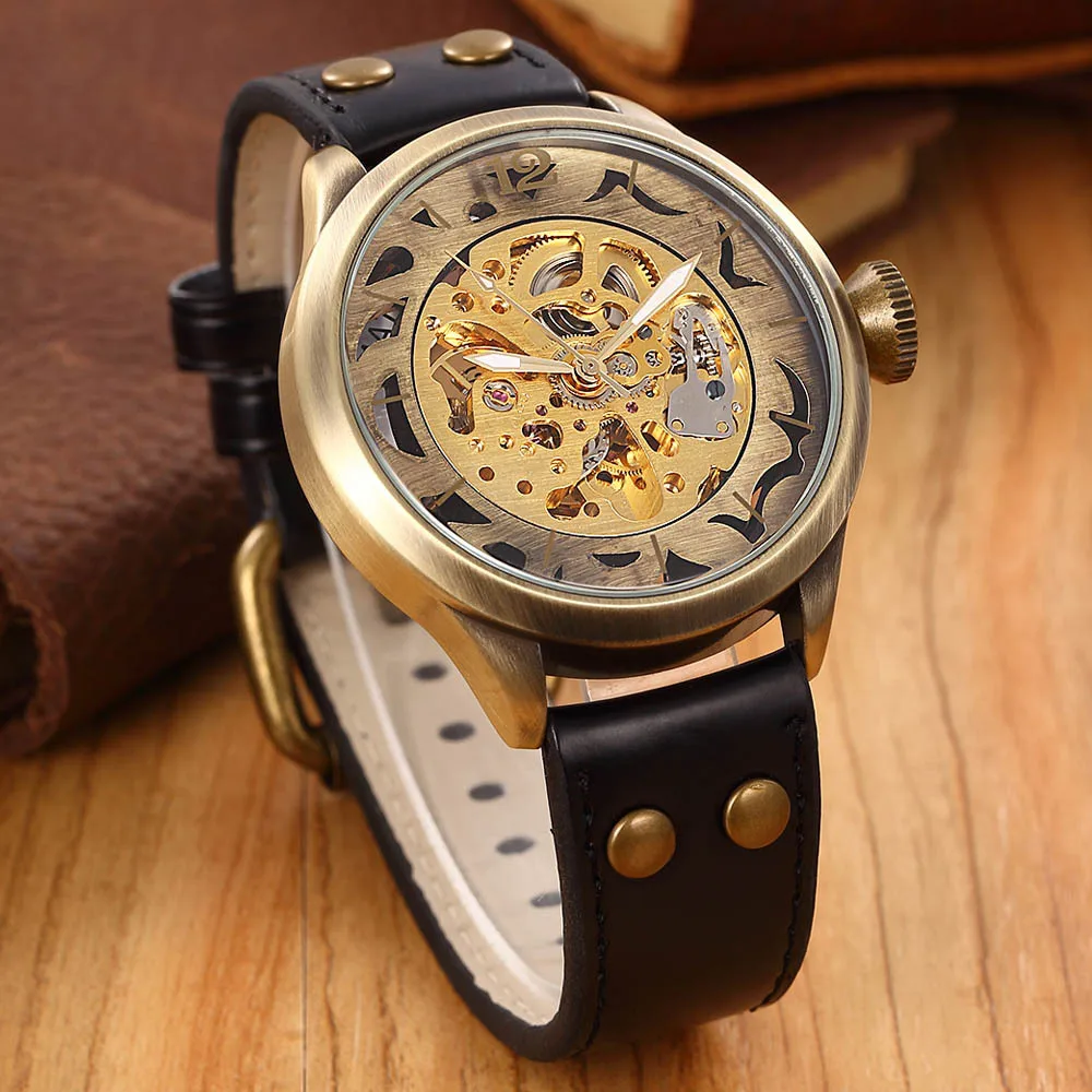 

mens watches top brand luxy mechanical automatic watch skeleton clock Leather Band top brand luxy reloj automatico de hombre