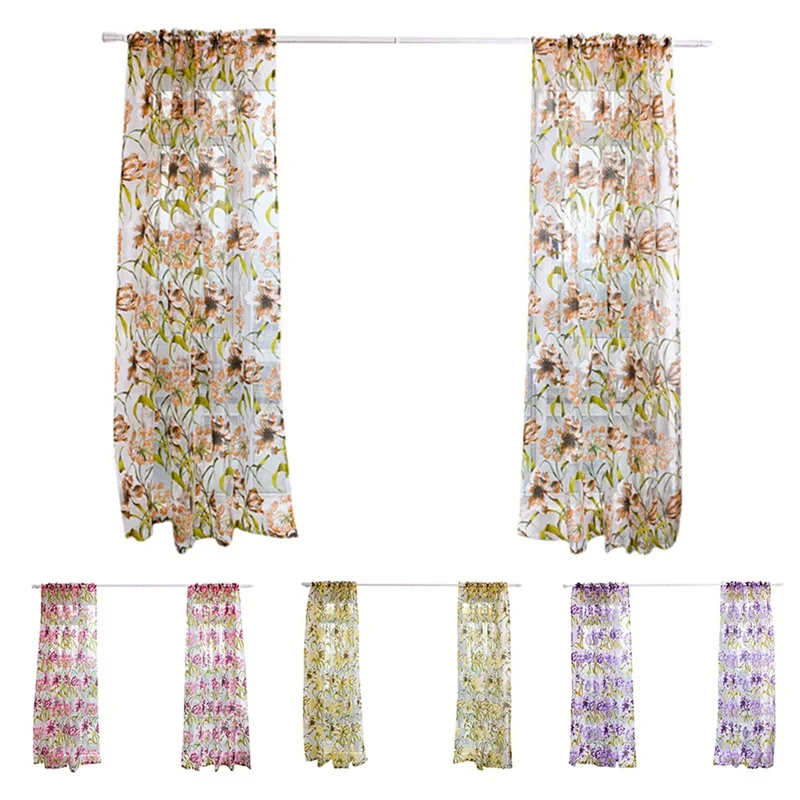 Современные белые полосы с цветочным принтом прозрачные занавески для украшения тонких штор с карманом для штанги на окно.