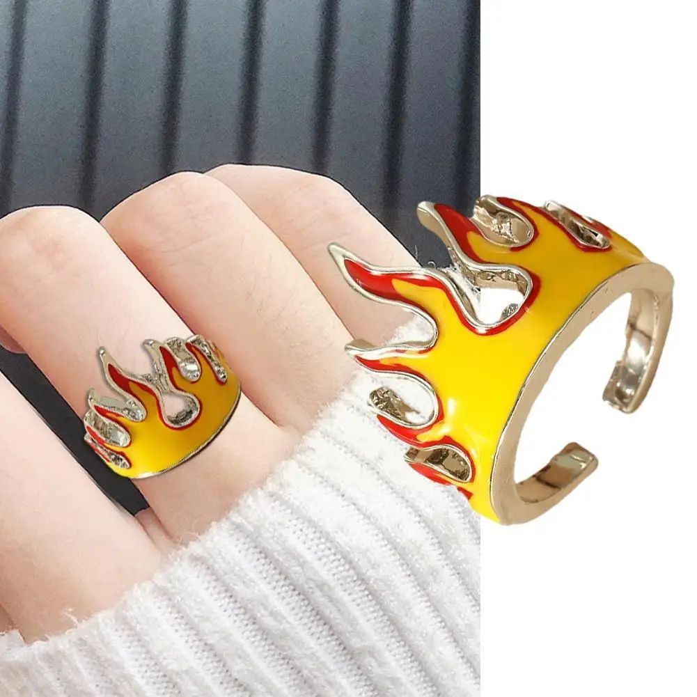 

2021 Goth Flame Opening Rings For Women Metal Vintage Punk Friendship Rings Jewelry Aesthetics Gifts I5t8