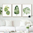 Картина на холсте с зелеными растениями в скандинавском стиле, современные постеры ручной росписи и домашние украшения для гостиной, спальни