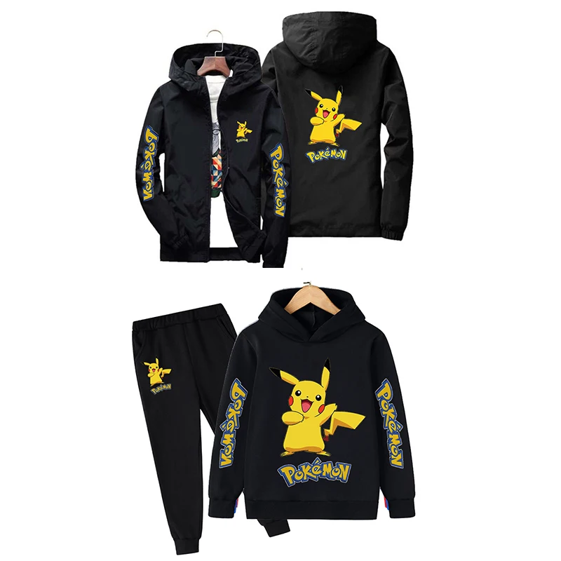 

Новинка, детская одежда Пикачу, комплект из 3 предметов, костюм для маленьких девочек и мальчиков с покемоном, толстовка, кофта с капюшоном и ...