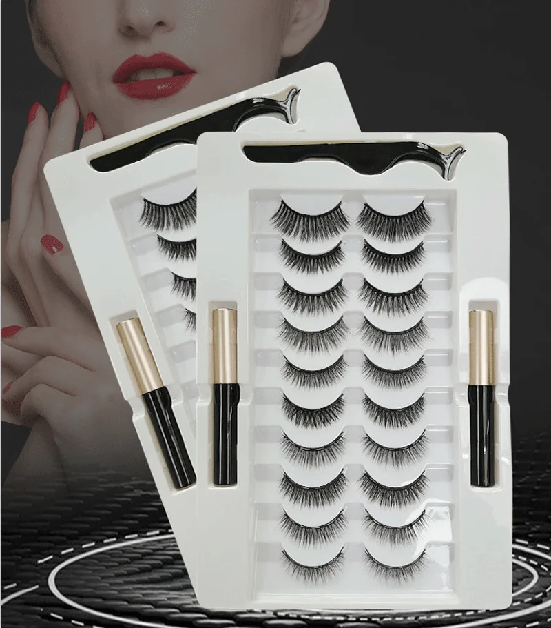 

10 Pairs of Magnet Eyelashes, Two Magnetic Eyeliners + Eyelash Curler, 3D Mink False Eyelashes, Waterproof and Durable, Reusable