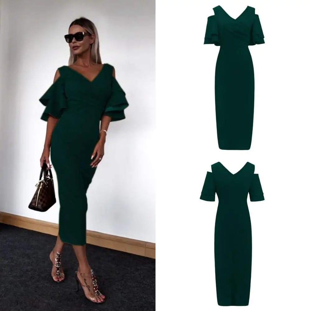 Платье женское вечернее с открытыми плечами пикантное модное облегающее платье