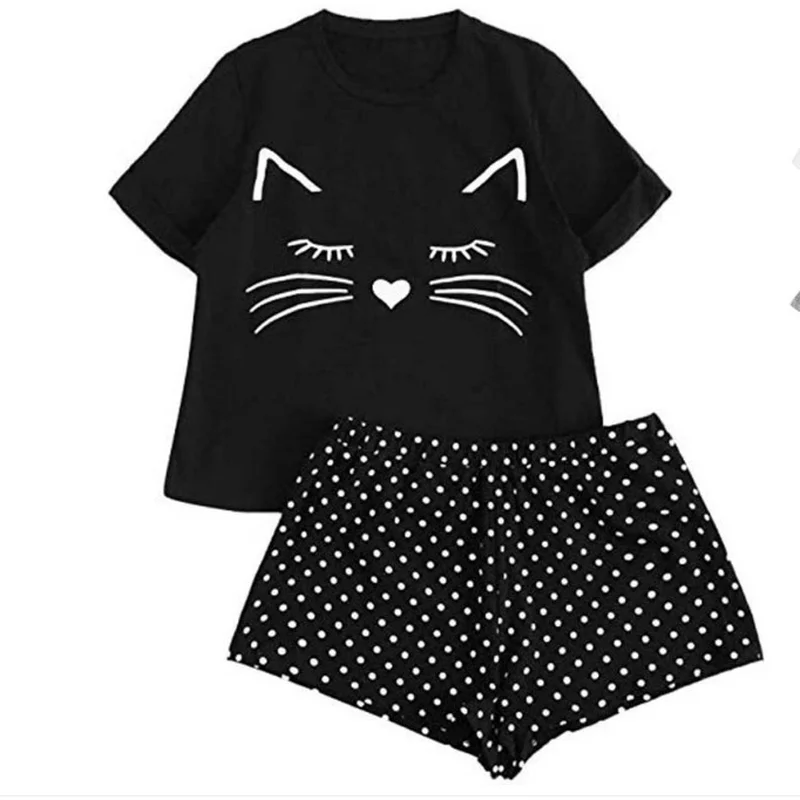 

Women Homewear Kawaii Pajamas Set Cute Cartoon Printed Sleepwear Casual Breathable Short Sleeved T-shirt Nightwear Summer