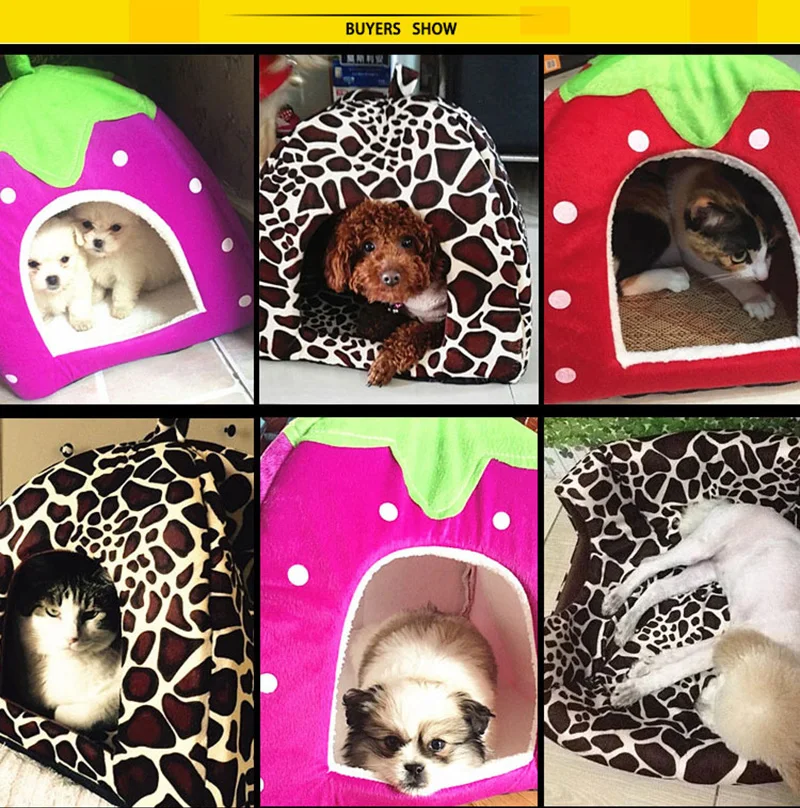 Pawstrip, 5 цветов, клубничный домик для собаки, хомяк, кролик, кровать, складной домик для кошки, мягкий теплый питомник для питомцев, маленькие собаки, кошки S-XXL