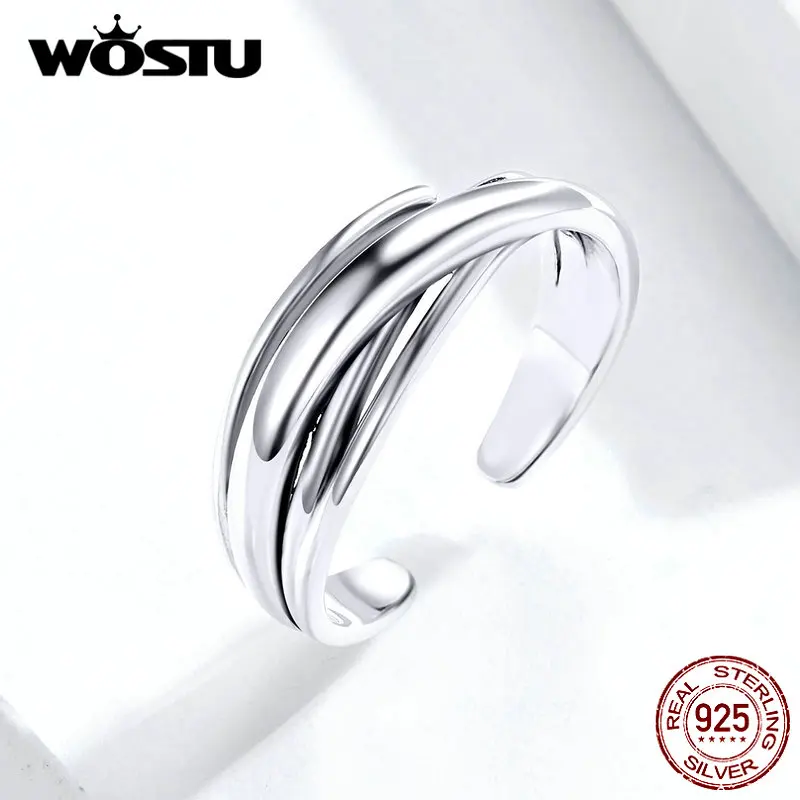 WOSTU, настоящее 925 пробы Серебряное многослойное обручальное кольцо, регулируемые кольца на палец для женщин, обручальное модное ювелирное изделие CQR566