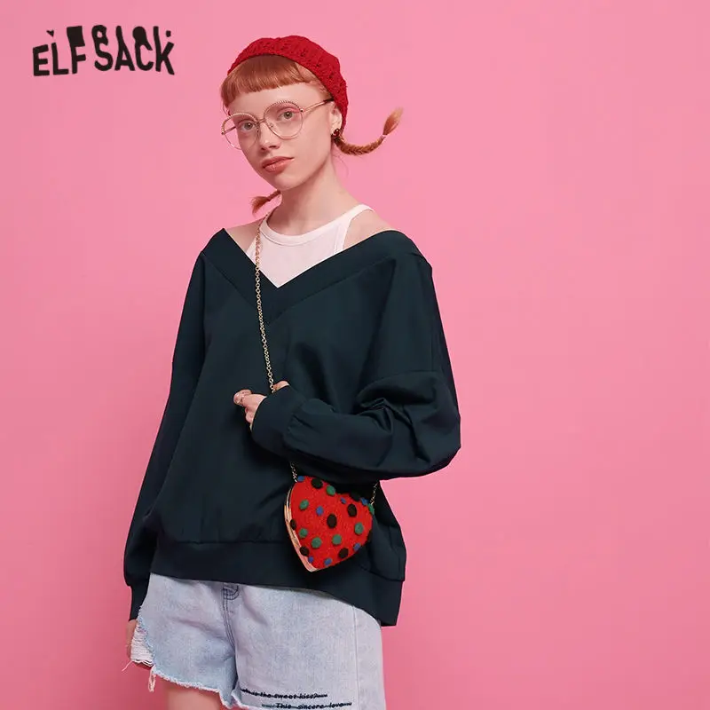 ELFSACK темно синяя Повседневная Женская одежда с контрастным воротником в стиле