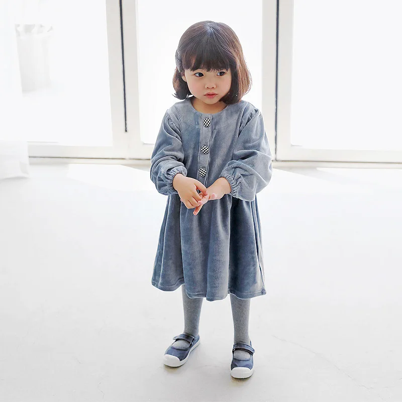 Новые осенние детские платья для девочек вельветовые с длинным рукавом модное