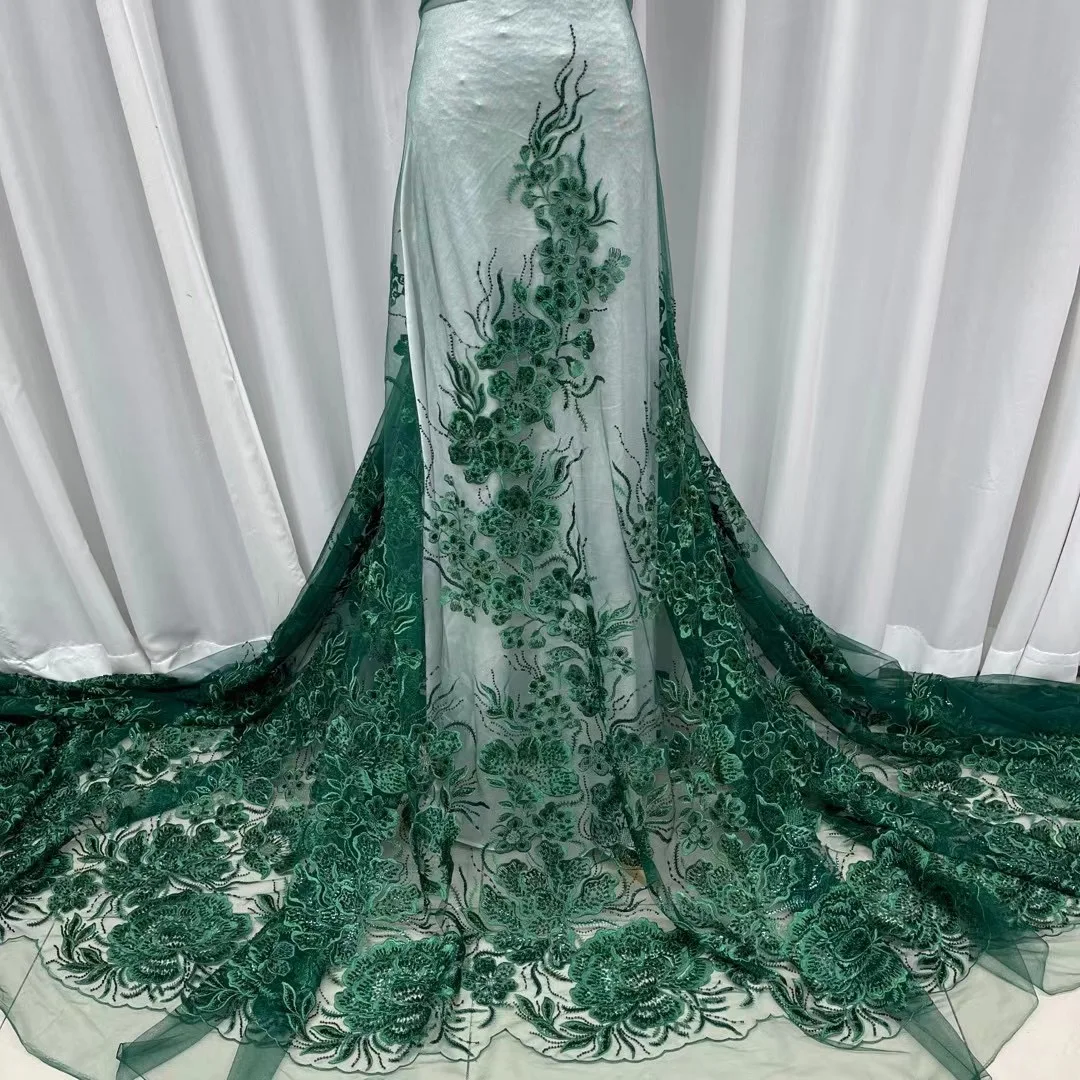 

Кружевная ткань с бисером, Высококачественная африканская кружевная ткань, ручной работы, для свадебной ткани J4713