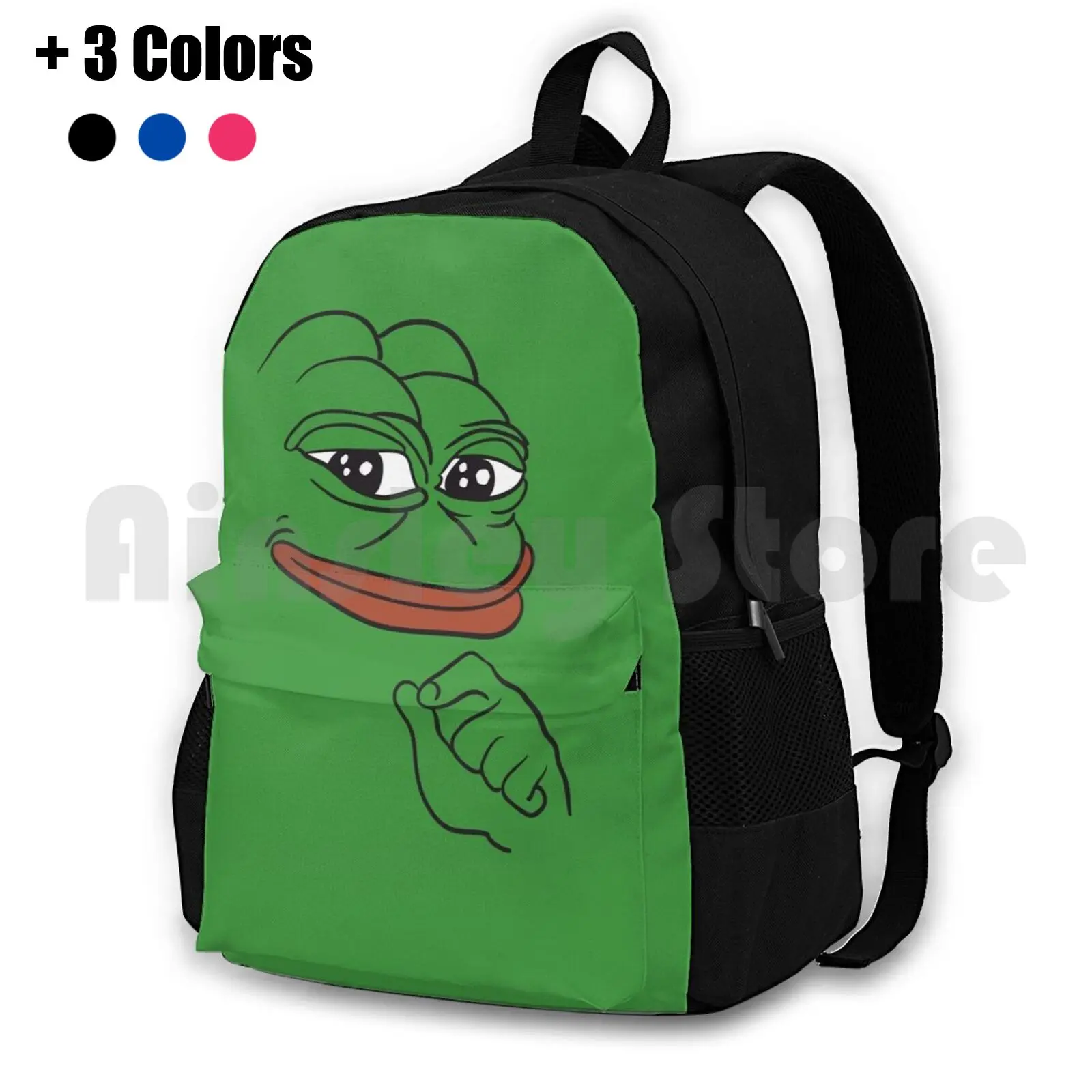 

Smug The Frog Outdoor Hiking Backpack Waterproof Camping Travel Smug Frog Green Animal Meme Trump Kek Humor 4Chan Reddit