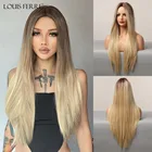 Длинные прямые синтетические парики LOUIS FERRE с эффектом омбре, коричнево-блонд, термостойкие натуральные парики средней длины для ежедневногокосплея для женщин