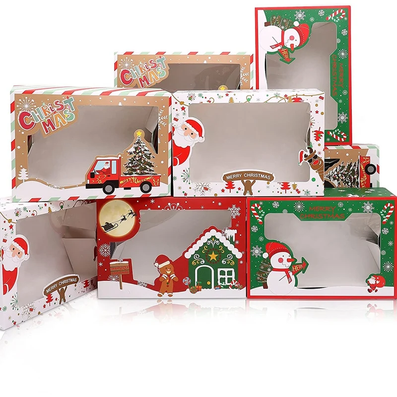 

Рождественские коробки для печенья с прозрачным окошком, бумажная Рождественская Подарочная коробка для кексов, конфет, конфет, фотокоробк...