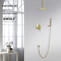 bathroom shower set solid brass brushed gold wall mounted simplicity embedded shower bath system faucet tap ah3021