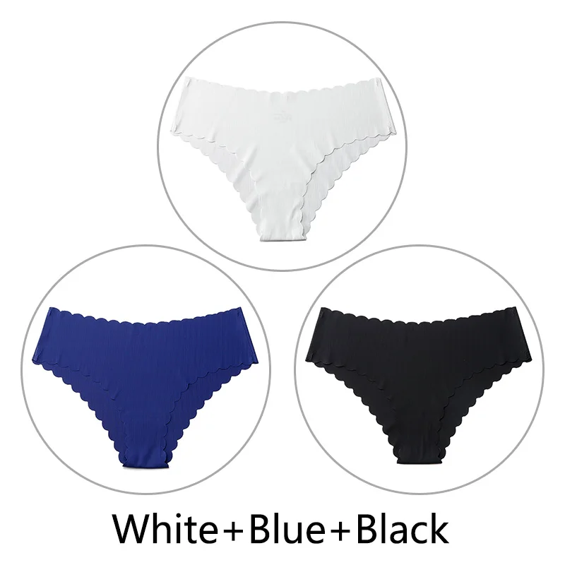 White Blue Black 3 шт./партия, сексуальные бесшовные трусики с оборками для женщин, полосатые трусы с низкой посадкой, цельное нижнее белье, женское нижнее белье, американский размер xs-l - Цвет: White Blue Black