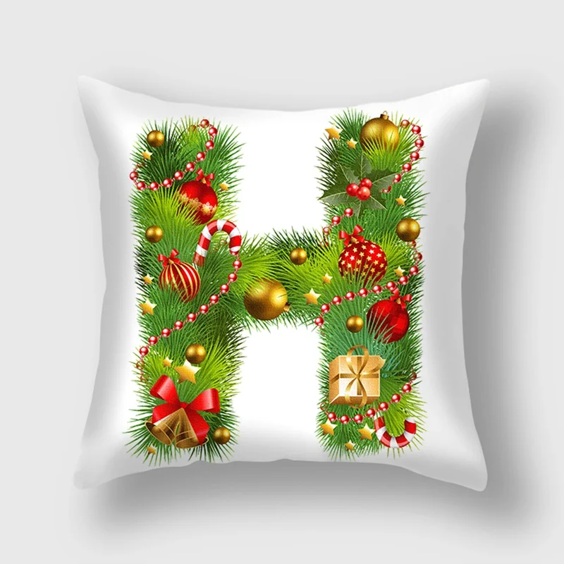 

Merry Christmas Decorative Throw Pillow Case Green Letters Printed Peach Skin Polyester Sofa Cushion Cover for New Year Holiday