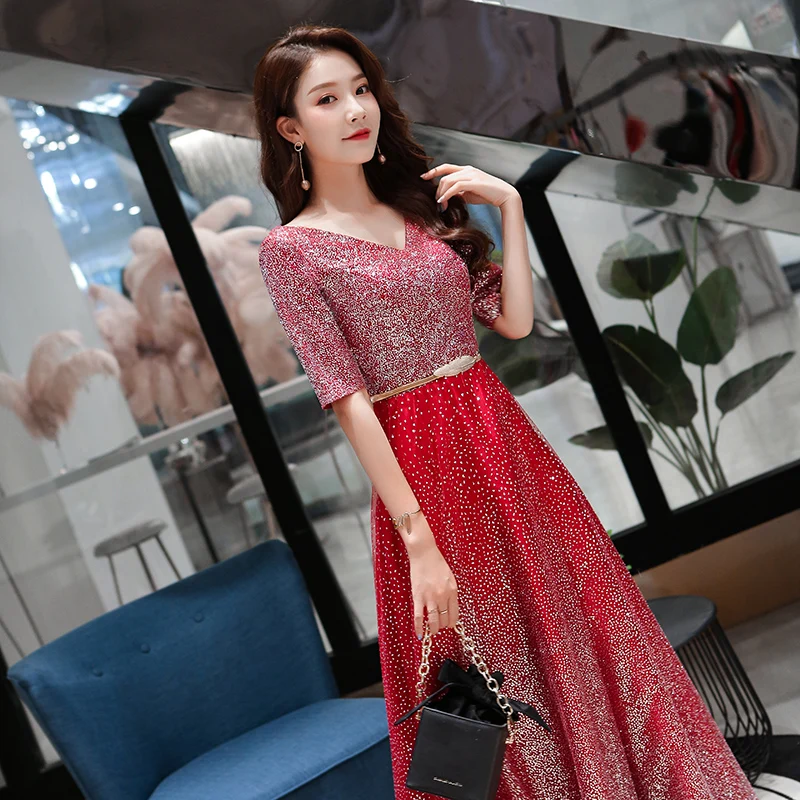 Элегантное Плиссированное вечернее платье из тюля с коротким рукавом v-образным