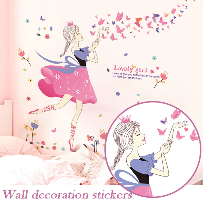 Милые наклейки на стену с изображением бабочки и девушки эстетическое настенное
