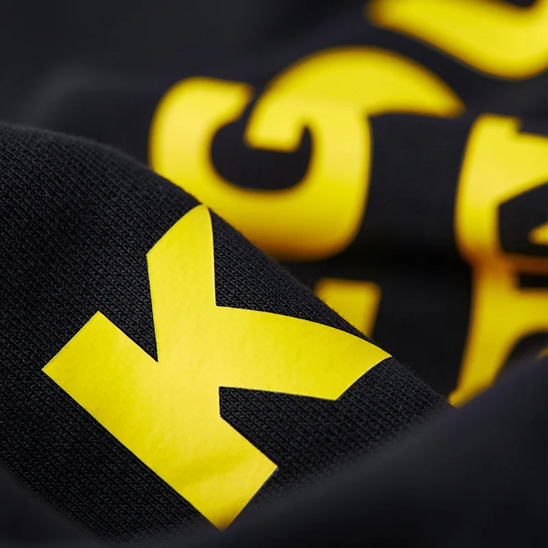 

KUEGOU 100% cotton yellow men's hoodies sweatshirts autumn fashion letters printing sweatshirt male tops plus size MW-2276