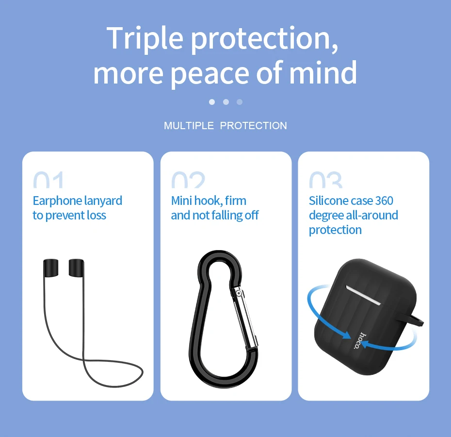 HOCO чехол для наушников для Apple Airpods, мягкий силиконовый чехол, цветной ультратонкий протектор для Air pods, чехол+ Подарок, не теряется