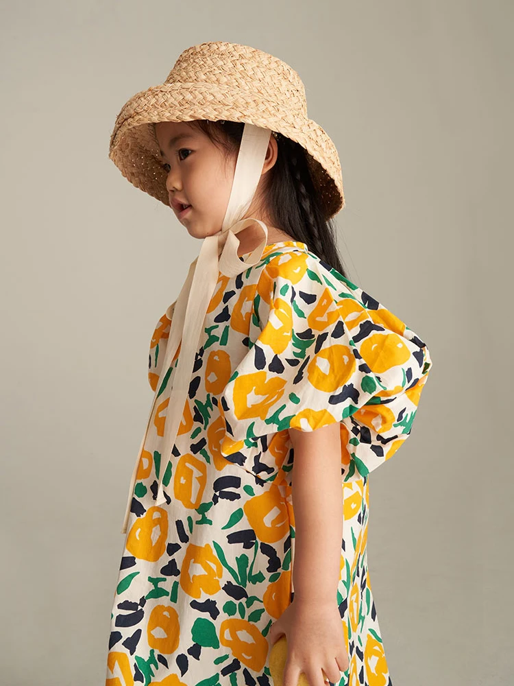 

Kids Yellow Print Dresses For Teenage Girls Summer 2021 Birthday Casual Dress Cotton Korean Children Clothes 2 4 6 8 10 Year Old