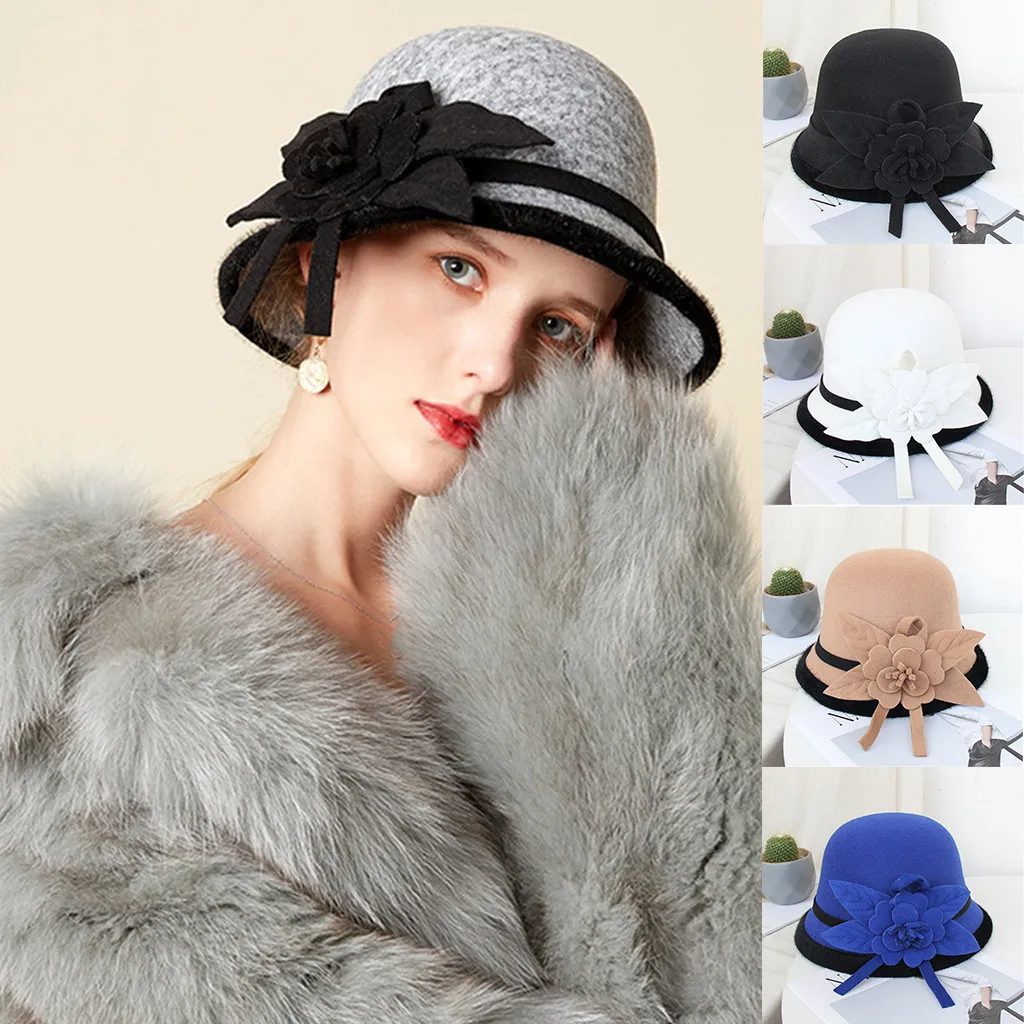 2019 осень зима шляпа женская элегантная Цветочная одноцветная sombrero mujer Дамская