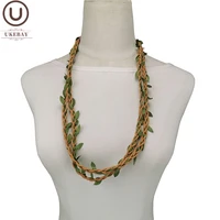 ukebay new straw rope green leaf handmade necklace women ethnic jewelry vintage pendant necklaces long statement sweater chains
