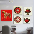 Американский Ретро с украшением красного цвета с изображением лошади росписи известный бренд Париж Wall Art Печать на холсте северных оленей головой животного картина постер декоративный для спальни
