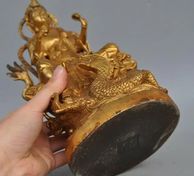 Старый китайский буддистский Бронзовый свинка сидеть Дракон Гуань Инь богиня