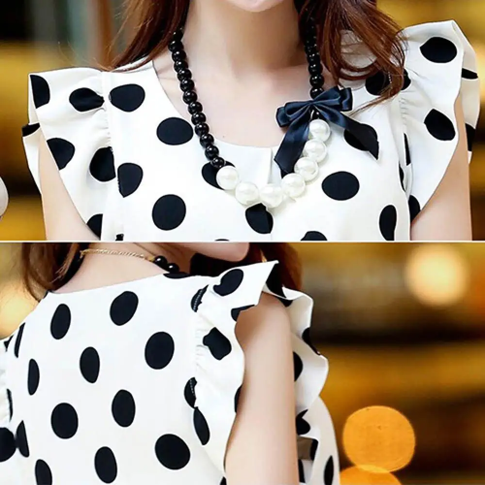 

Women Summer Casual Polka Dot Round Neck Short Sleeve Shirt Top Chiffon Blouse Fashion Camis Tanks Tees Ladies Clothing