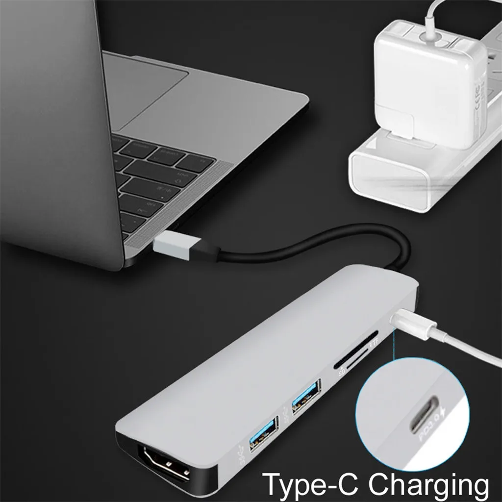 

Usb 3.0 Sd Tf 6in1 Type-c Bidirectional 4k Multiport Hub Card Reader For Computer For Phone Adapter Splitter HDMI-compatible