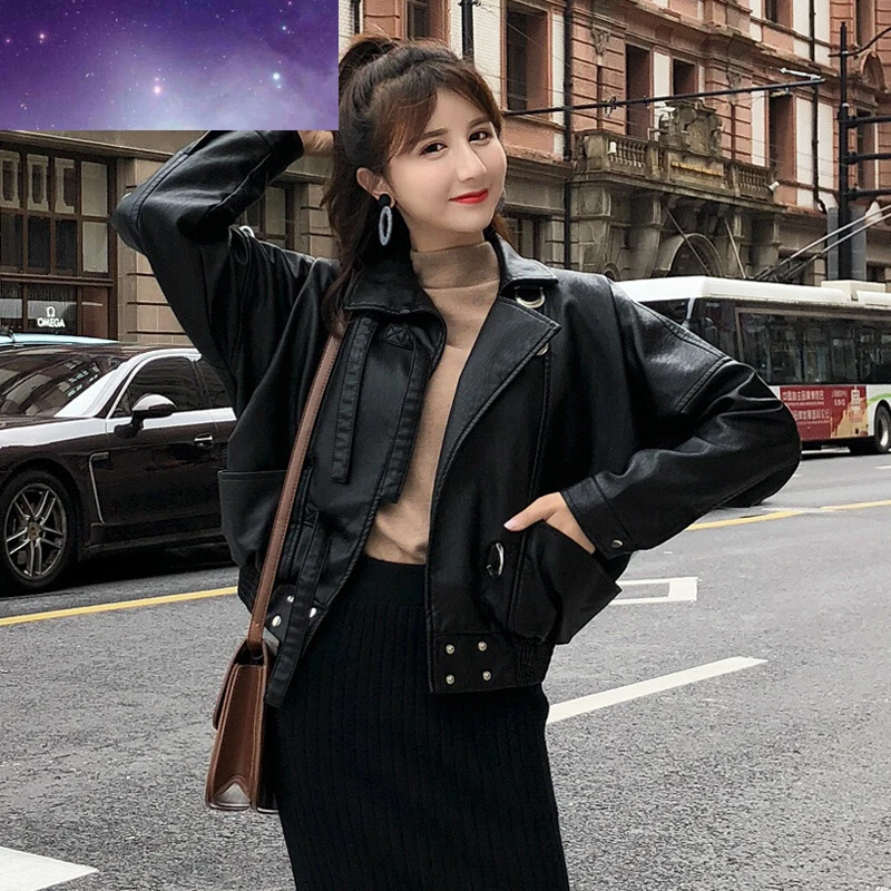Куртка женская мотоциклетная короткая из ПУ кожи на весну/осень | Женская одежда
