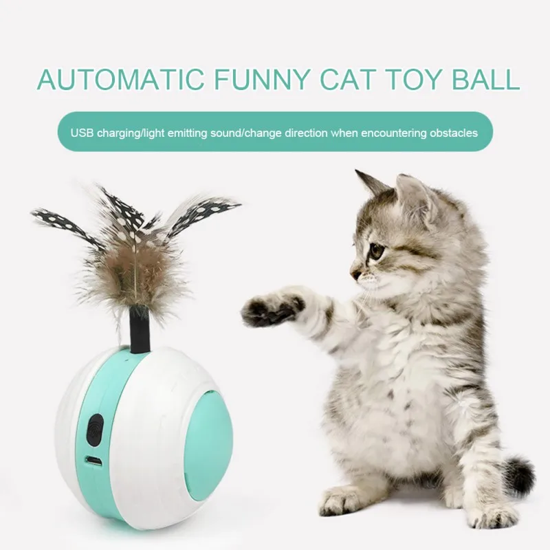 

Cat Toy Ball USB Rolling Tumbler Automatic Ball Lithium 150mAH With 2 Feather Replacement Heads Drop Shipping