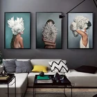 Картина на холсте с изображением головы женщины, абстрактные настенные картины, плакаты и принты в скандинавском стиле для гостиной