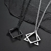 geometry interlocking square triangle male pendant for men stainless steel modern trendy geometric stacking streetwear necklace