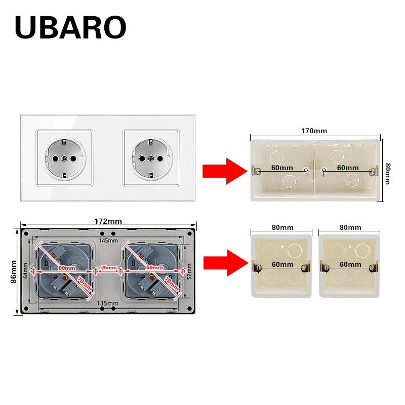 Немецкая стандартная 16А серая настенная розетка UBARO из закаленного стекла с Usb 5 в