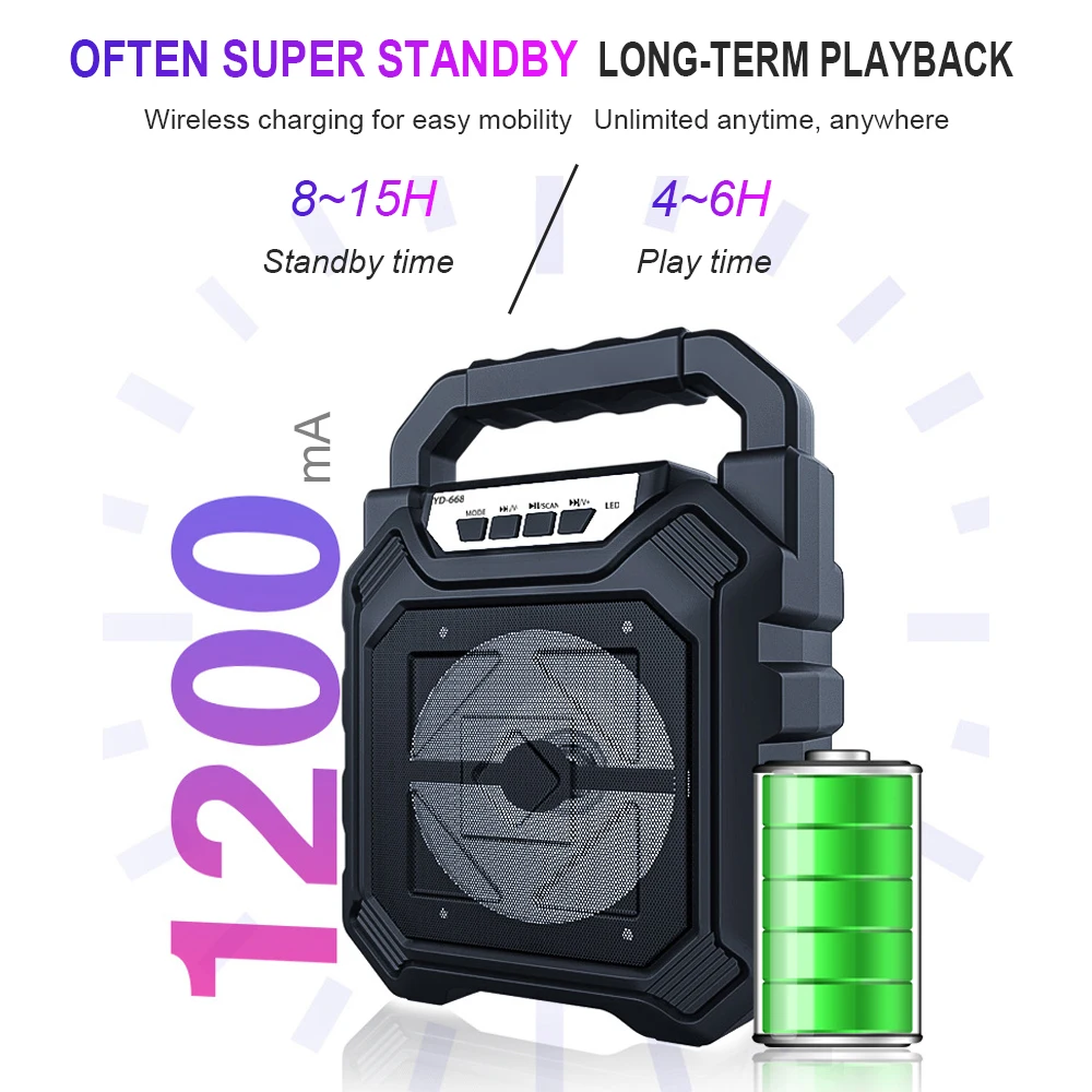 

New YD-668 Bluetooth Speaker Wireless Portable Boom Box Subwoofer Support Mic Outdoor Speaker Theater Music Center System