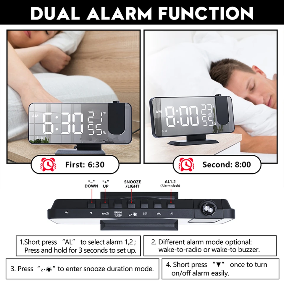 

Dropshipping FM Radio LED Digital Smart Alarm Clock watch Wake Up Clock With Projection Time USB Electronic Desktop Clocks Table