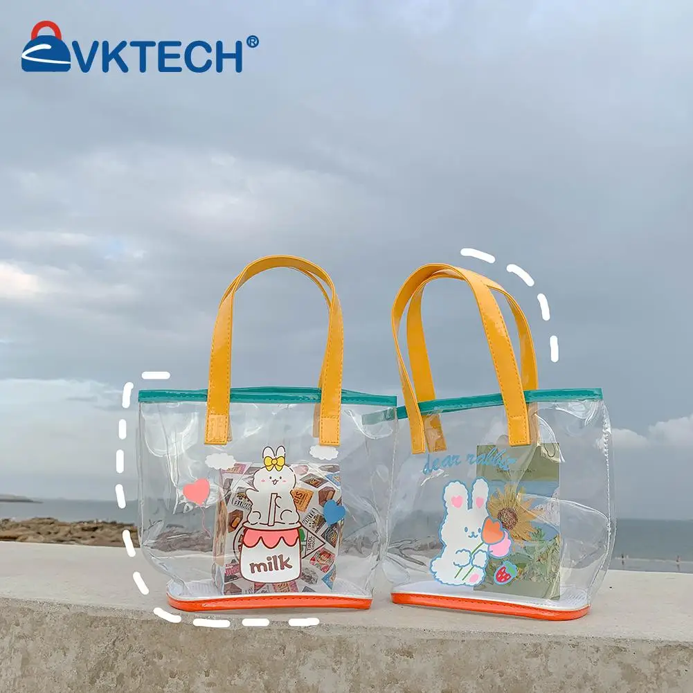 

Fashion Women Cute Cartoon Bear Printing Shopping Tote Bag Casual Ladies Transparent Small Handbag Gift Lunch Bags