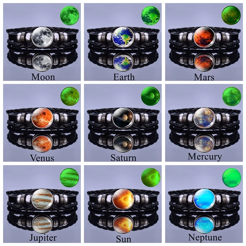 Светящаяся солнечная система браслет серьги в виде планет Луна Марс земля солнце
