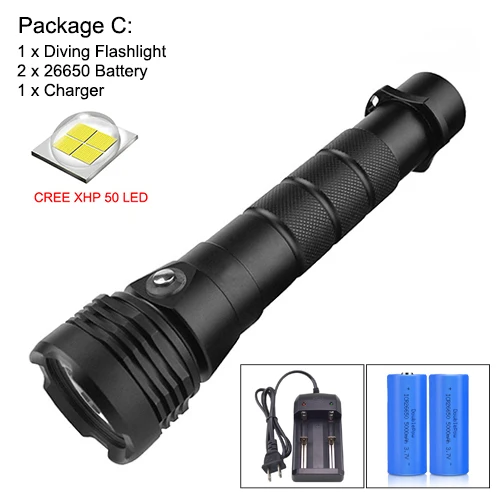 with 26650 charger CREE XHP50 светодиодный вспышка для подводного погружения и светильник белого и желтого цвета светильник подводный Водонепроницаемый 80 м Дайвинг Фонарь 4000 люмен светодиодный Дайвинг Фонарь - Испускаемый цвет: with 26650 charger