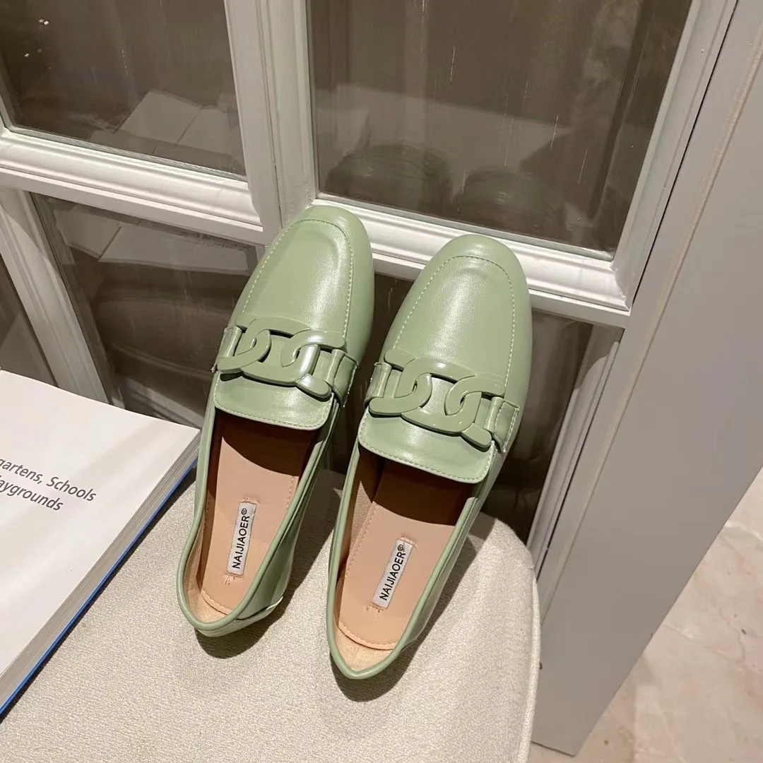 

British Candy Color Leather Shoes 2021 Spring and Summer New Retro Flat Shoes