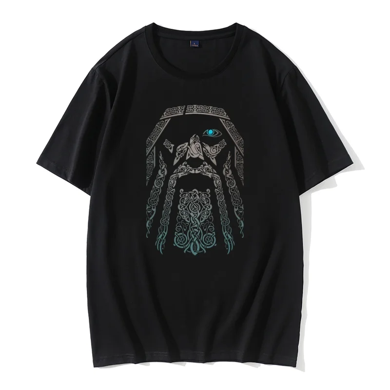 

Футболка мужская с короткими рукавами, забавная тенниска из хлопка в скандинавском стиле, руны вальгалла, Ретро стиль, лето