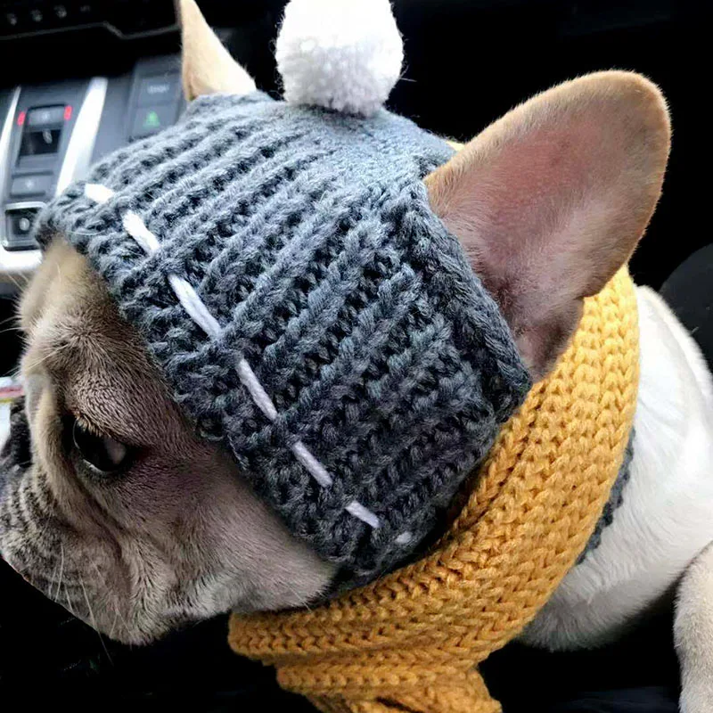 

Winter Dog Cap Christmas Pet Hats Dog Accessories Woolen Puppy Hat With Ball Headwear for Small Dogs French Bulldog Pet Products