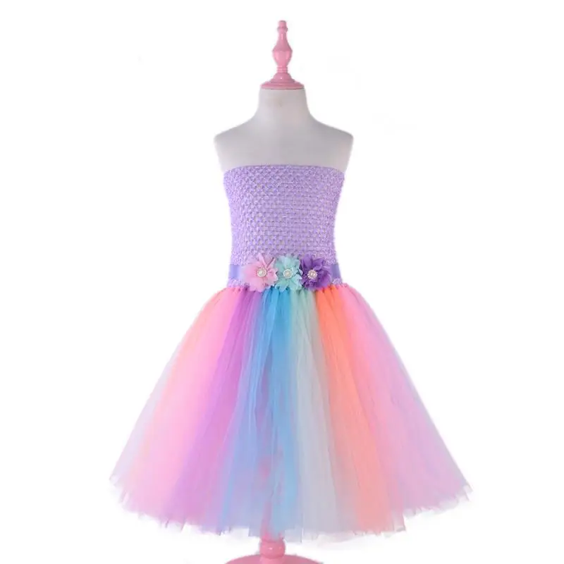 

Girls Unicorn Pattern Rainbow Puffy Princess Dress Gauze Skirt Children's Festival Dance Performance Costume Clothing 3-10Y