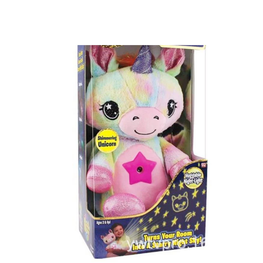 

Color box Night Light Stuffed Animal With Light Projector In Belly Comforting Toy Plush Toy Cuddly Puppy star belly dream lites