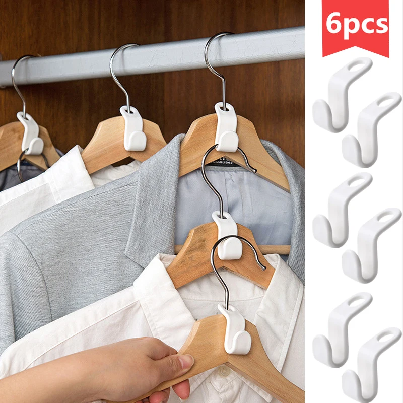 

6pcs Multi-function Wardrobe Space-saving Stack Hanger Hook Coat Hook Plastic Closet Stack Hanger Rack Bedroom Storage Organizer