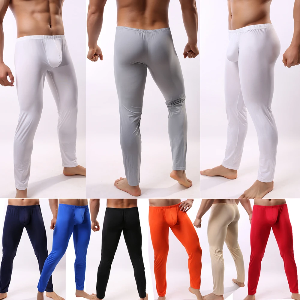 

Men's Tights Sexy Long Johns Smooth Underpants Soft Big Penis Pouch Leggings Thermal Underwear Mens Sheer Lounge Pants Sleepwear